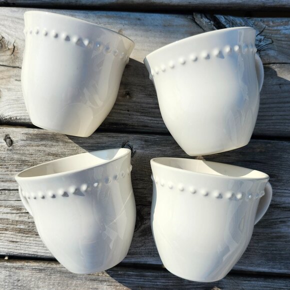 POTTERY BARN Emma Beaded Stoneware Dinnerware Set of Mugs x 4  10 oz - Picture 1 of 9